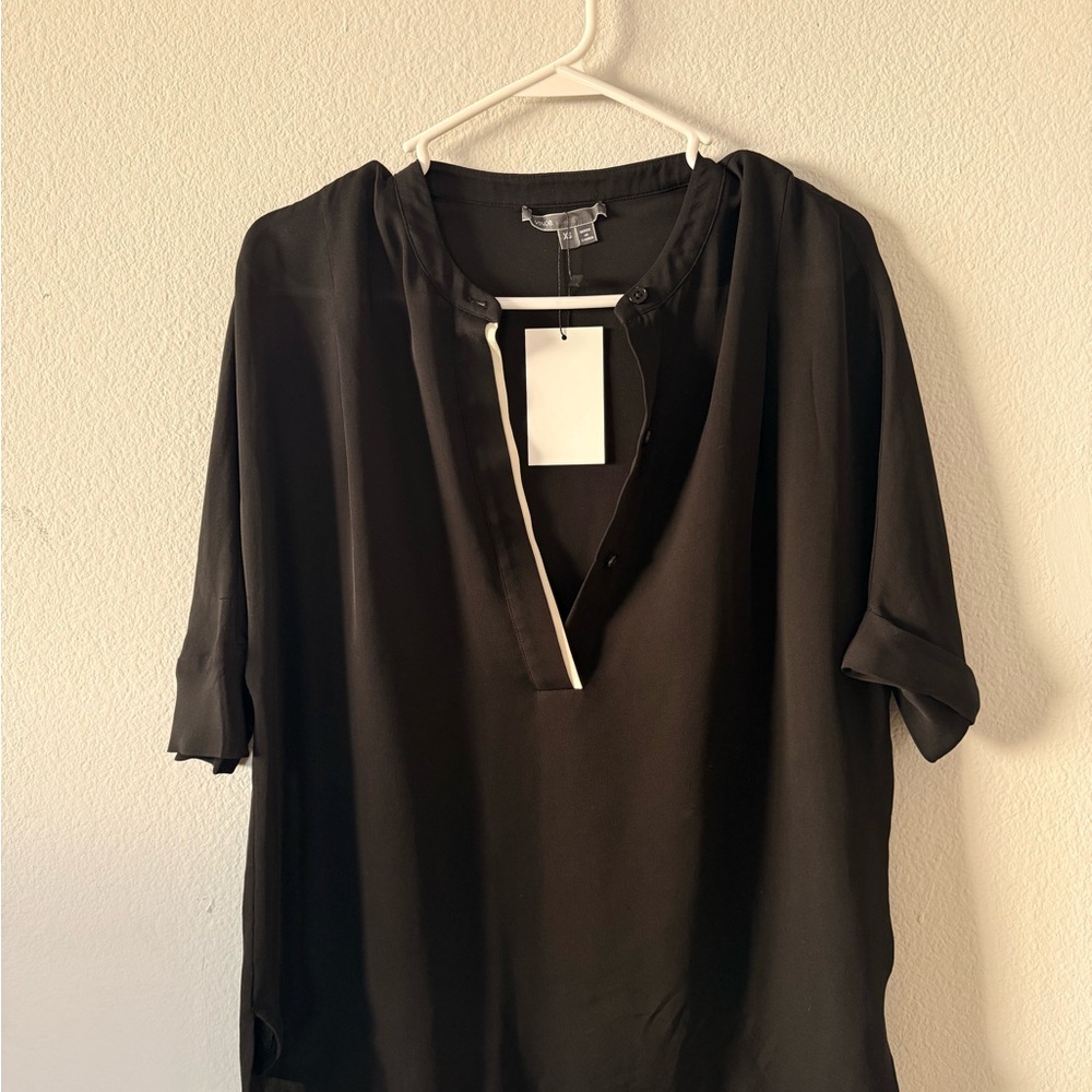 Vince Black 3/4 Sleeve Mandarin Collar Blouse